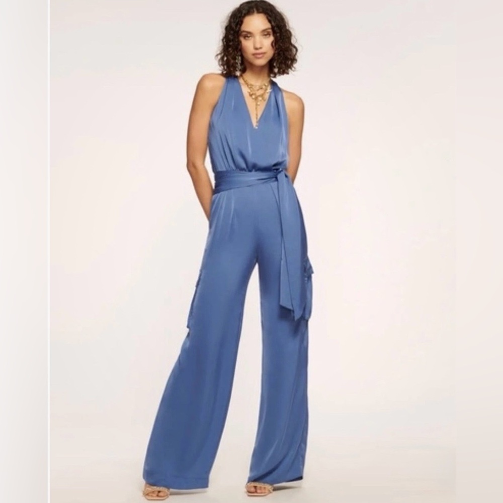 Ramy Brook women’s Blue V Neck Cargo self tie Savannah Jumpsuit true Blue XS